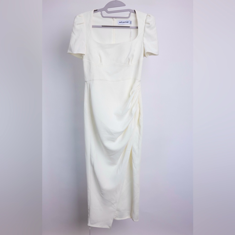 Self-portrait gathered WHITE crepe midi dress